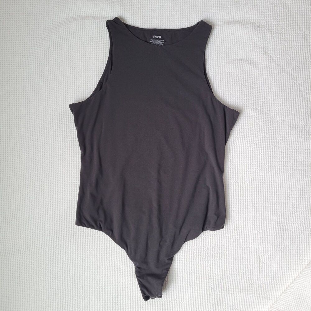 SKIMS Black Fits Everybody High Neck Bodysuit Size L Base Layer Stretchy Hi-Cut